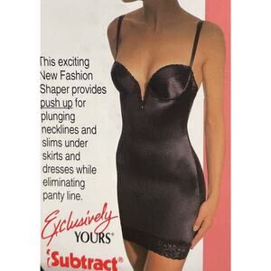 Vtg Subtract Black Push-Up Shapewear Body Suit Sz 36B Union Label 7879 Nylon